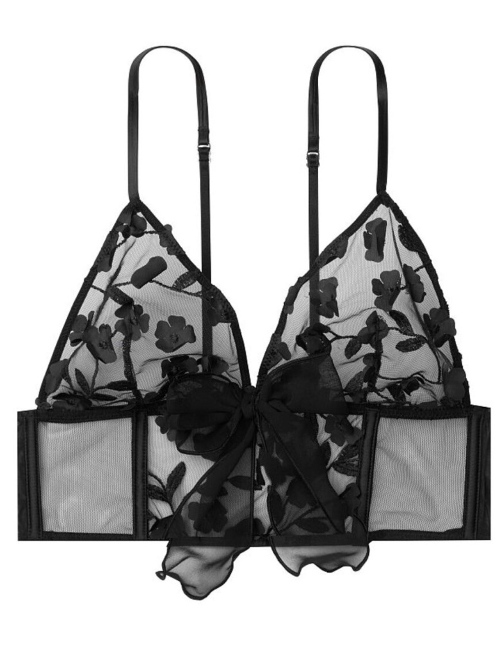 Victoria Secret Sheer Floral Bow Bralette - Black